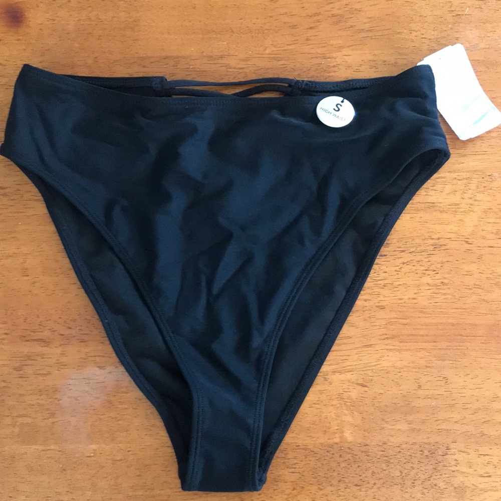 High rise black bikini bottoms